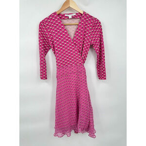 Diane Von Furstenberg Irina Pink Floral Silk Chiffon Wrap Dress Women's Size 2